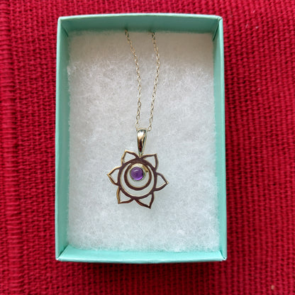 925 Sterling Silver Flower & Amethyst Necklace Pendant