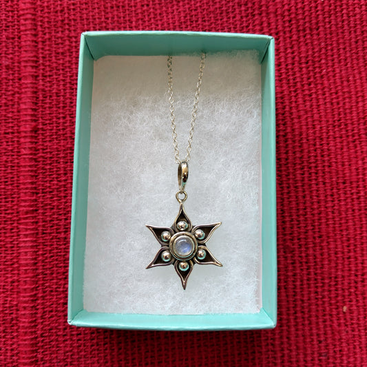 925 Sterling Silver Star & Moonstone Necklace Pendant
