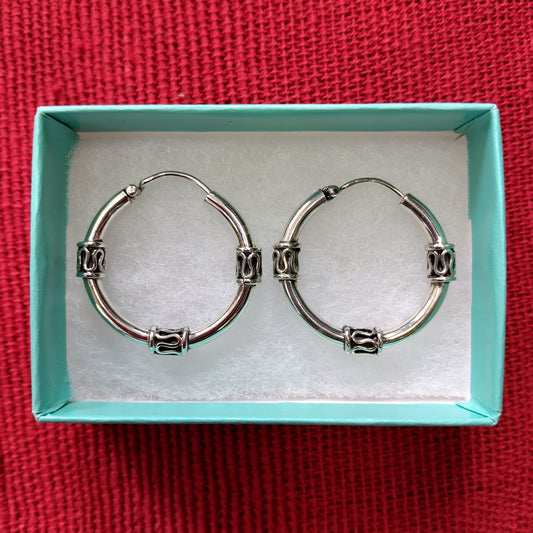 925 Sterling Silver Patterned Hoop Earrings