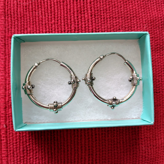 925 Sterling Silver Studded Hoop Earrings
