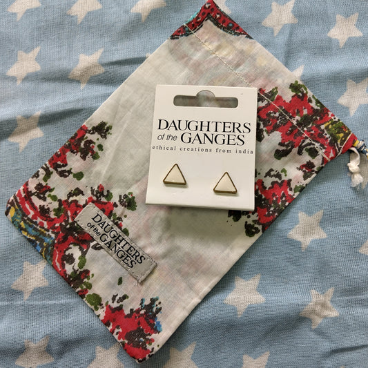 Daughters of The Ganges White Enamel Triangle Earrings