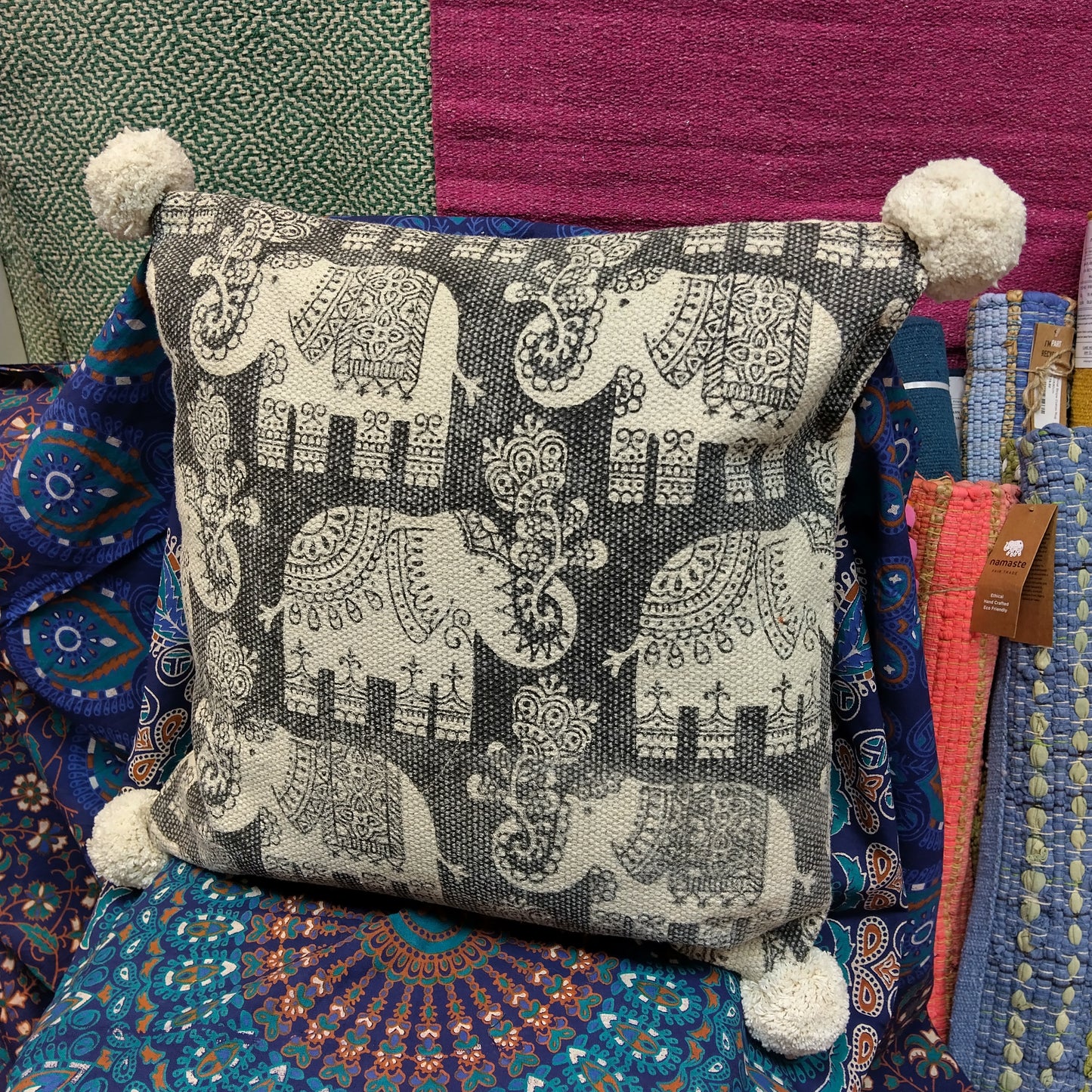 Hathi Cotton Elephant Print Cushion Cover