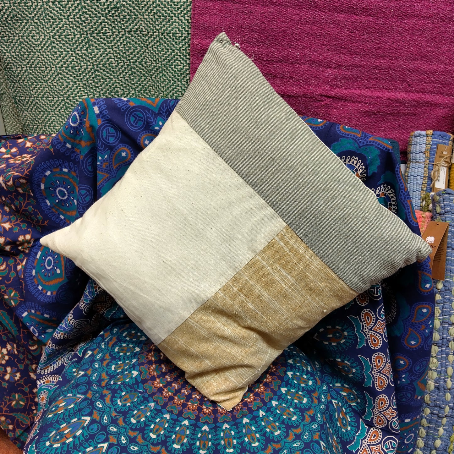 Handmade Patchwork Cushion Cover - Neutral