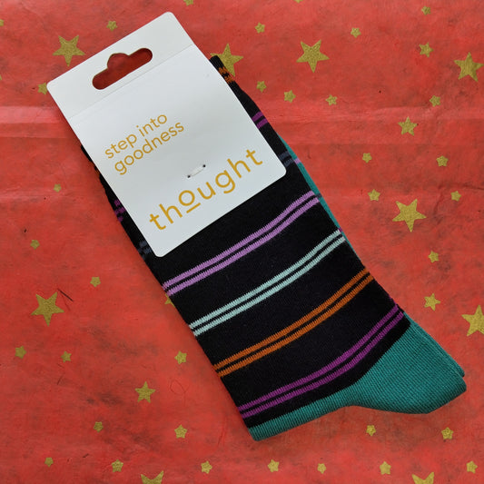 Thought Bamboo Socks - Green & Black Stripes